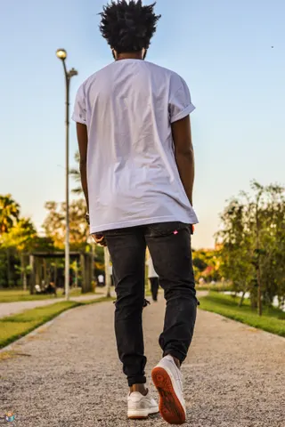 Photo with trousers, short sleeve shirt and footwear