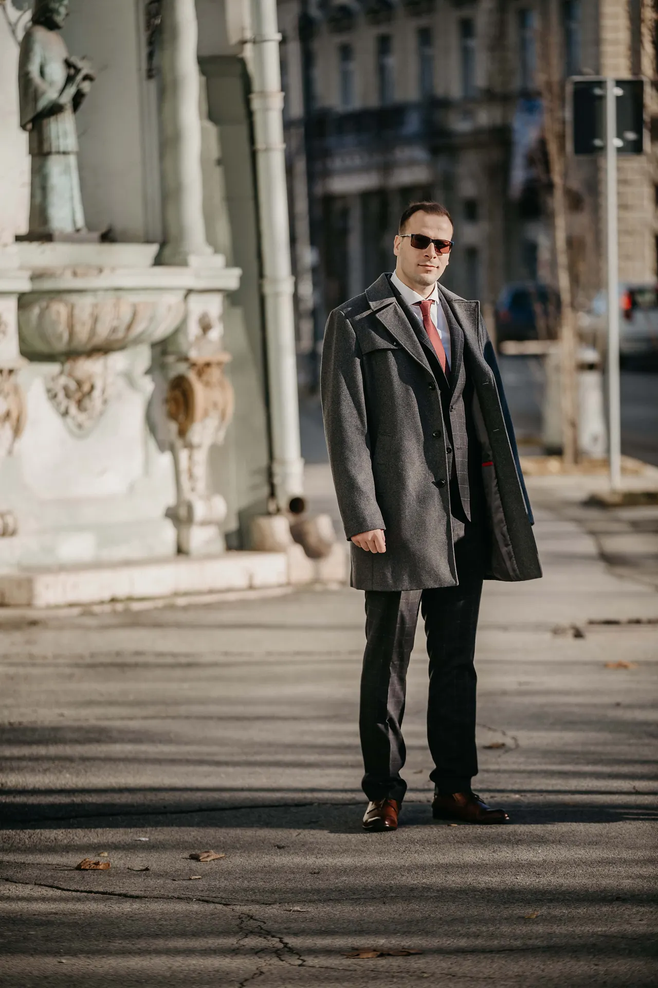 Photo with trousers, coat and leather shoes