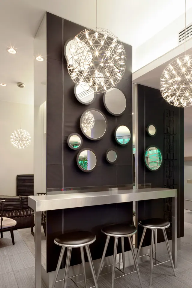 Photo with desk, mirror and lamp