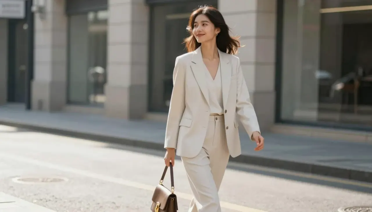 Photo with trousers, suit and handbag