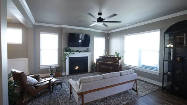 Video with fan, cabinet, plant, piano, chair, sofa and bench