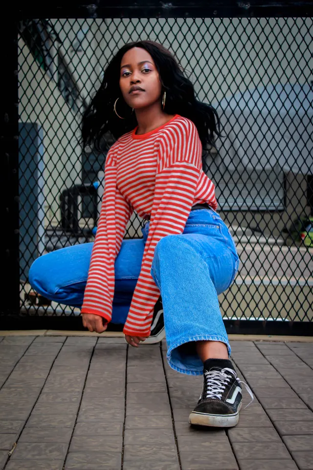 Photo with trousers and sneakers