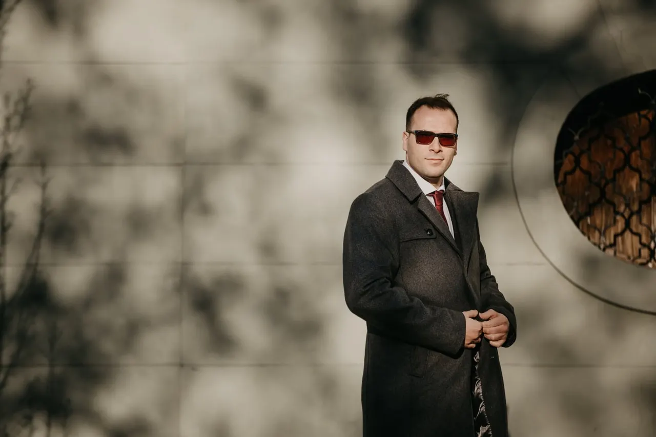Photo with suit coat, glasses and tie