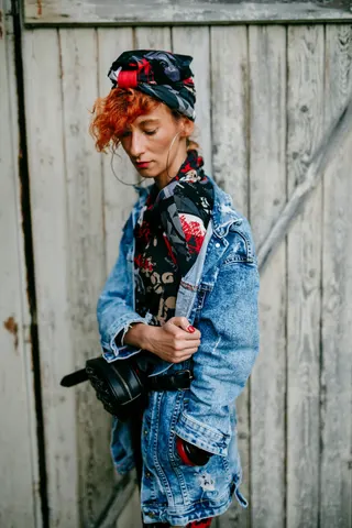 Photo with jacket, hat and camera