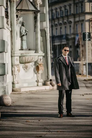 Photo with trousers, coat and leather shoes