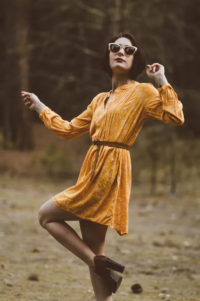 Photo with fancy dress, footwear and glasses