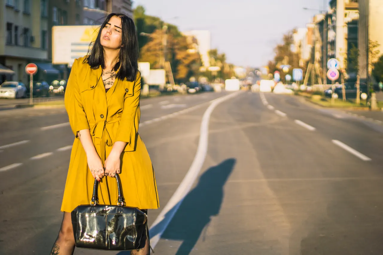 Photo with coat and handbag
